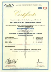 Penganjur ibadah Qurban pertama yang mendapat pengiktirafan ISO 9001:2015